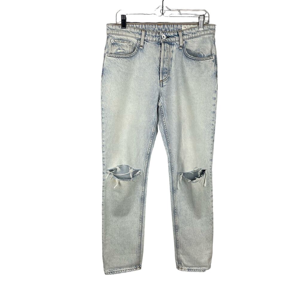 Rag & Bone Rosa Mid Rise Boyfriend Jeans Light Wash Distress 26 Normcore Relaxed